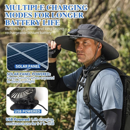 🔥LAST DAY 49% OFF - Wide Brim Solar Fan Outdoor Fishing Hat-Solar & USB Charging