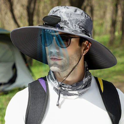 🔥LAST DAY 49% OFF - Wide Brim Solar Fan Outdoor Fishing Hat-Solar & USB Charging