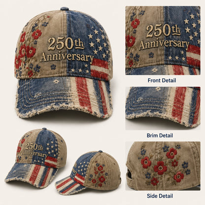 250th Anniversary Vintage Patriotic Embroidered Cap🎁 Free Collectible Honor Coin With Every Cap Purchase