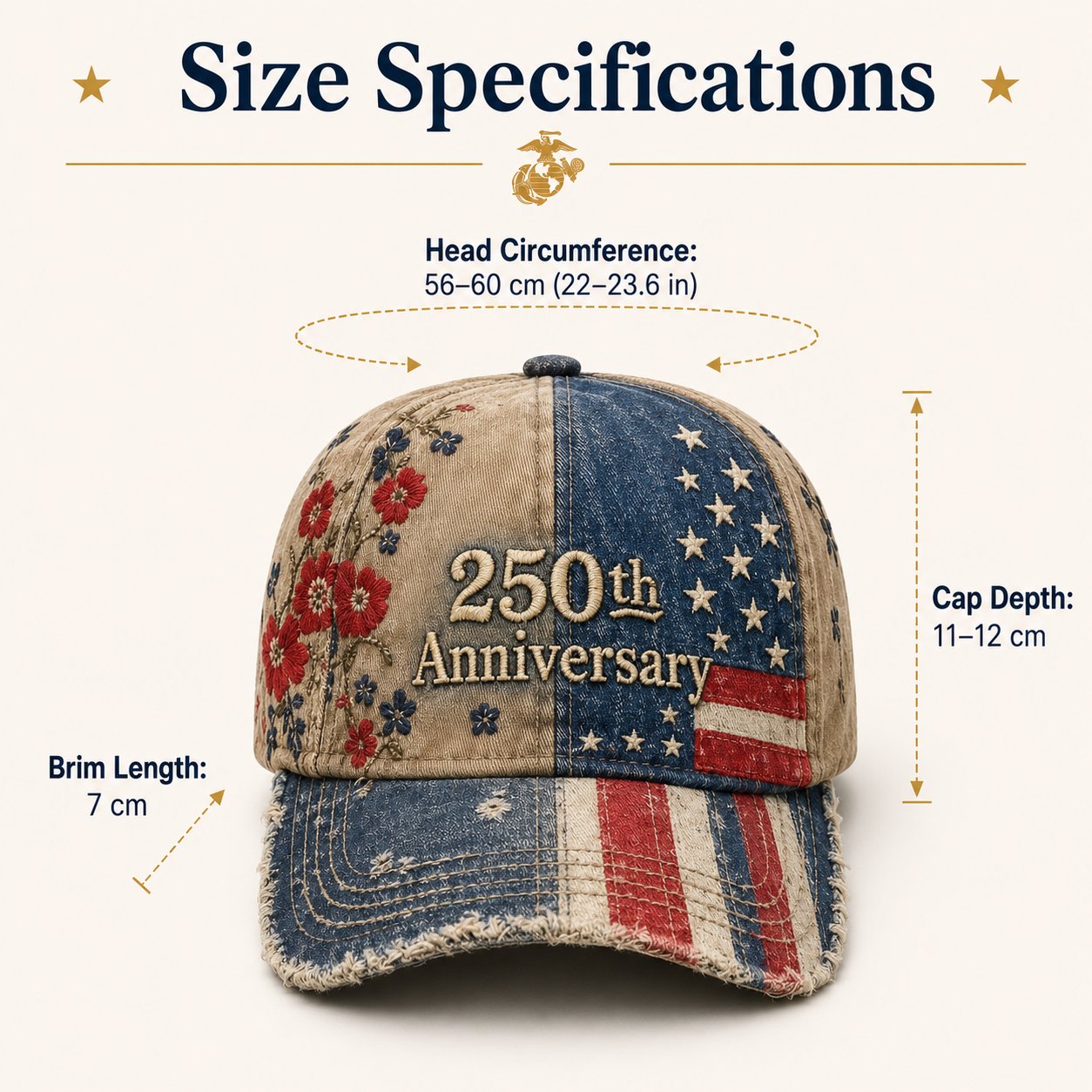 250th Anniversary Vintage Patriotic Embroidered Cap🎁 Free Collectible Honor Coin With Every Cap Purchase