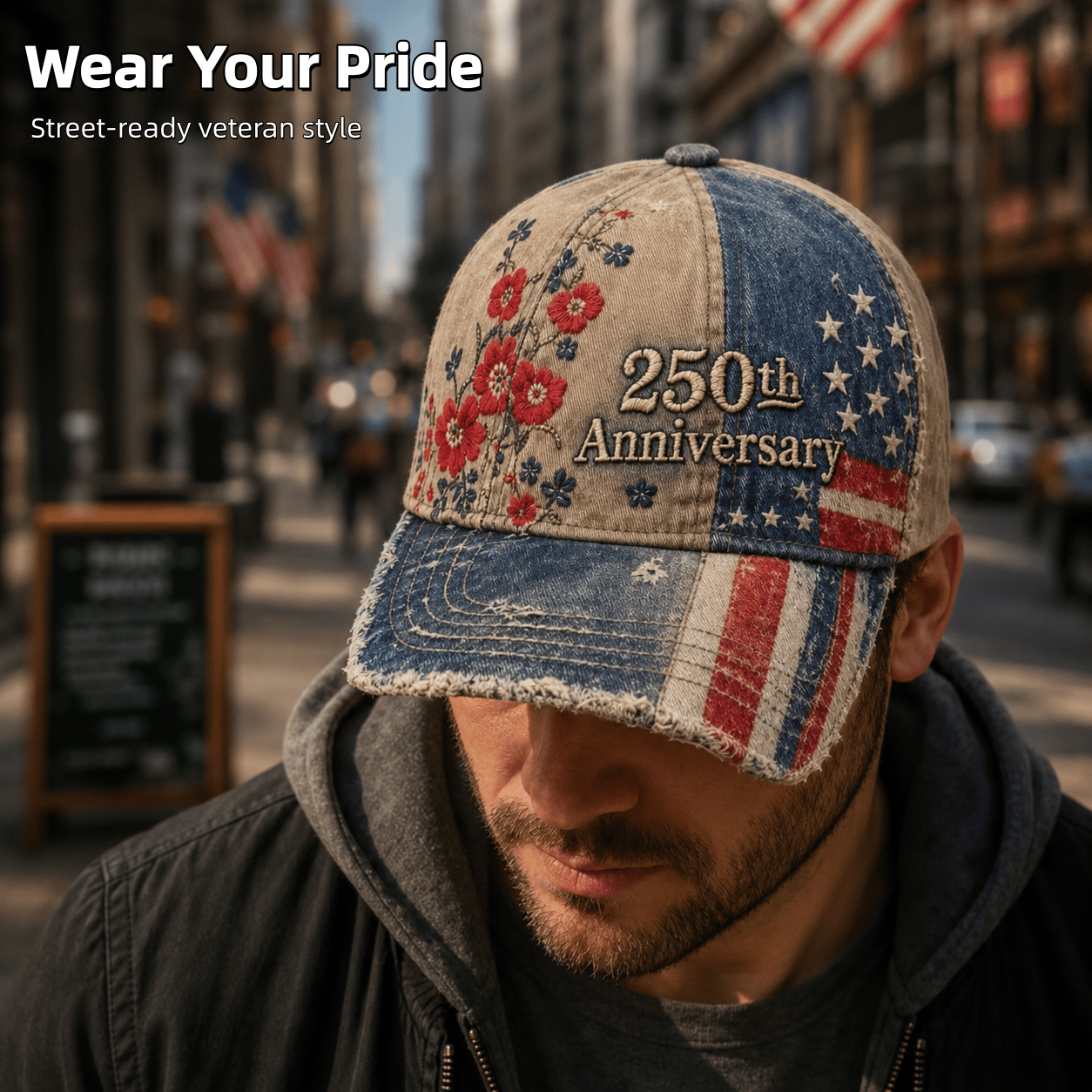 250th Anniversary Vintage Patriotic Embroidered Cap🎁 Free Collectible Honor Coin With Every Cap Purchase