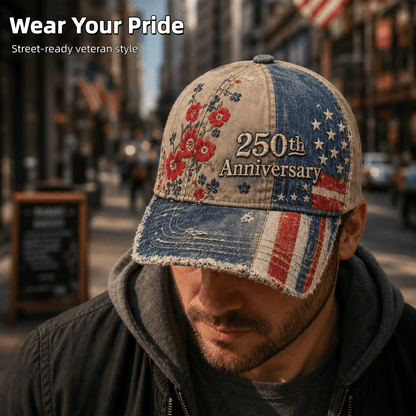 250th Anniversary Vintage Patriotic Embroidered Cap🎁 Free Collectible Honor Coin With Every Cap Purchase