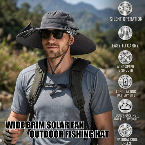 🔥LAST DAY 49% OFF - Wide Brim Solar Fan Outdoor Fishing Hat-Solar & USB Charging